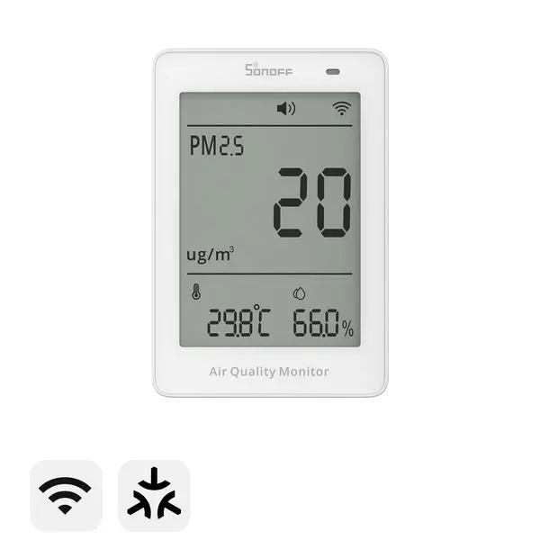 SONOFF SAWF-07P Smart Indoor Air Quality Monitor with PM2.5, PM10, Temperature & Humidity Sensor, Real-Time Display, Notification, Matter-Compatible, 2.4GHz WiFi, 3.73-inch Screen, for Bedroom, Nusery