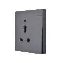3 Pin 6Amp+16Amp Switched Wall Socket With Indicator And Big Switch - Grey