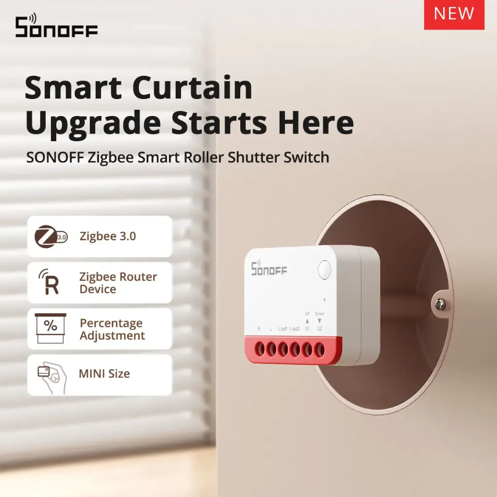 [6920075743333] SONOFF MINI-ZBRBS Zigbee Smart Roller Shutter Switch Mini Size Percentage Adjustment Scheduled on/off Require Sonoff Zigbee Hub